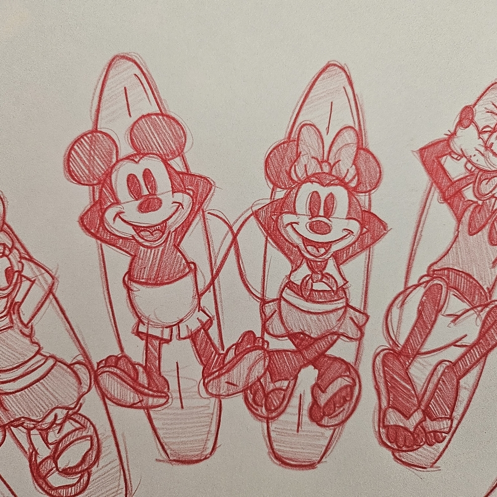 Disney Summer Mickey Minnie Goofy Donald Pluto Daisy Drawing/Sketch Handmade Art - Picture 2 of 6